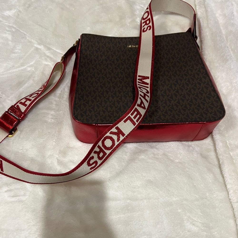 Michael Kors Red and Brown Crossbody Bag